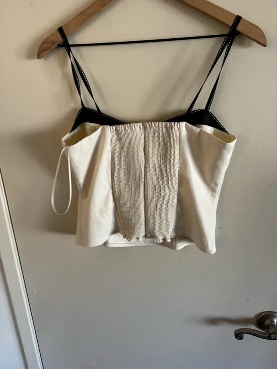 Reformation Cream Satin Bustier Camisole with Black Trim - Picture 3 of 3